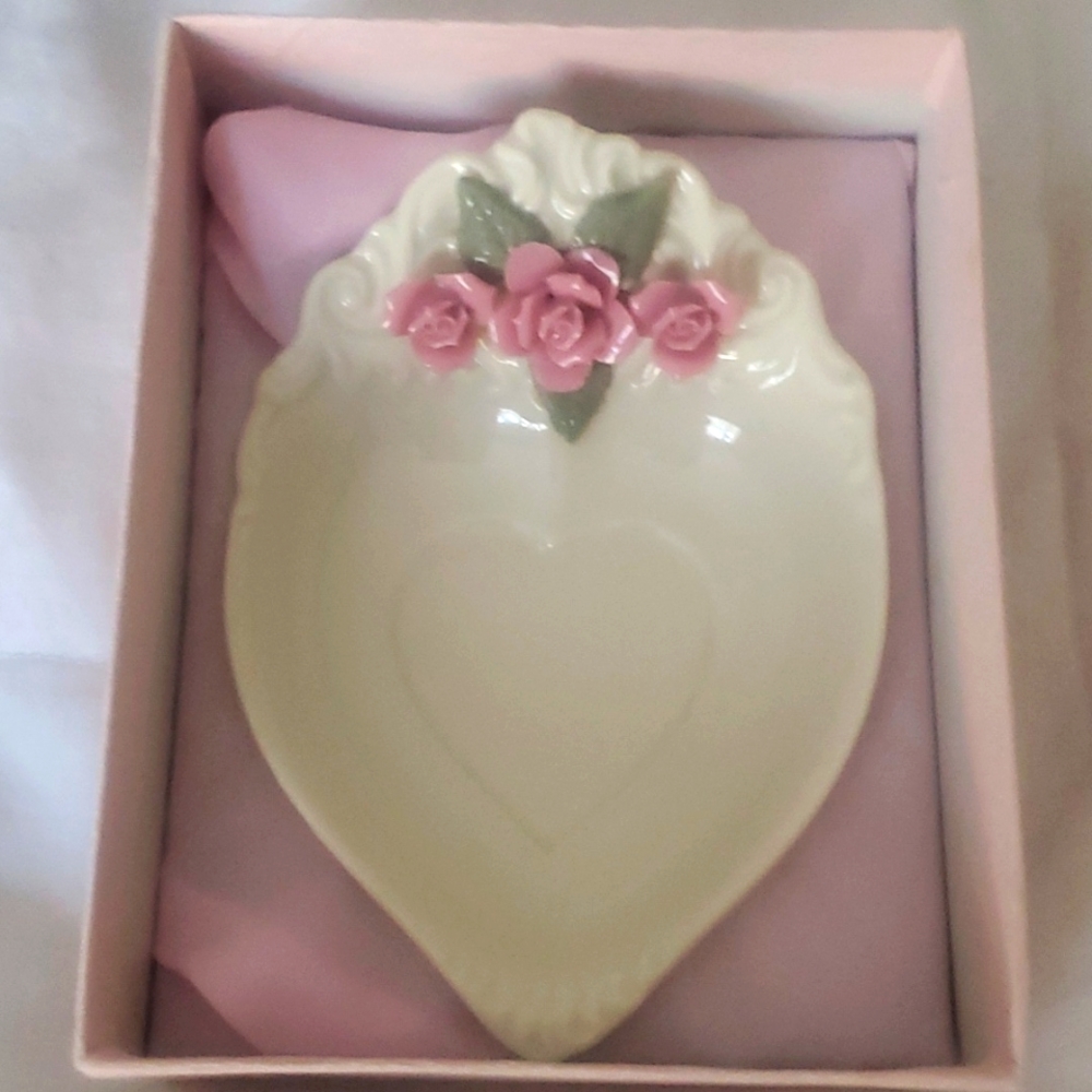 Vintage 1990's  PRECIOUS PORCELAIN COLLECTION  Rose Trinket Dish in Box